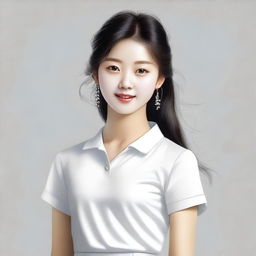 A high-quality digital art image depicts a charming teenage girl of Korean descent