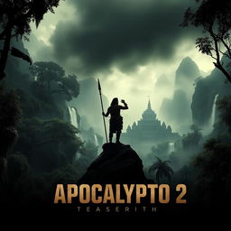 A dramatic teaser poster for a fictional movie titled 'APOCALYPTO 2', set in a lush, dense jungle environment filled with ancient ruins