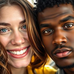 A close-up of two people's faces, showcasing their unique expressions
