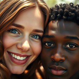 A close-up of two people's faces, showcasing their unique expressions