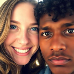 A close-up of two people's faces, showcasing their unique expressions