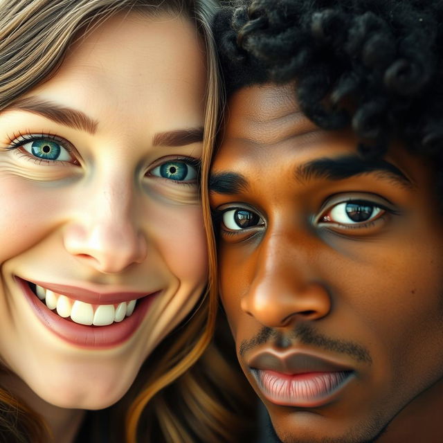 A close-up of two people's faces, showcasing their unique expressions