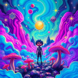 An artistic representation of a surreal world inspired by the concept of drugs and their effects on the mind
