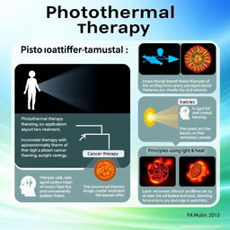 An educational infographic about photothermal therapy, visually explaining the concept in a clear and engaging manner