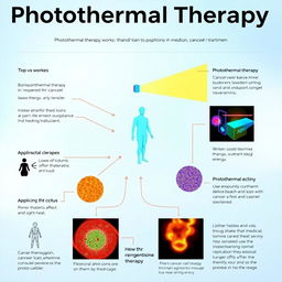 An educational infographic about photothermal therapy, visually explaining the concept in a clear and engaging manner