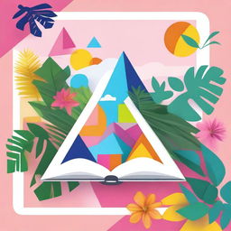 A playful digital art image featuring a geometric triangle in the foreground, inside of which rests a diary