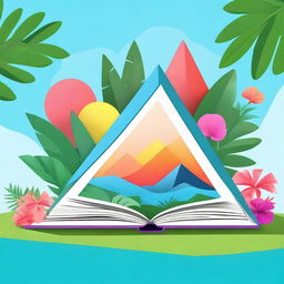 A playful digital art image featuring a geometric triangle in the foreground, inside of which rests a diary