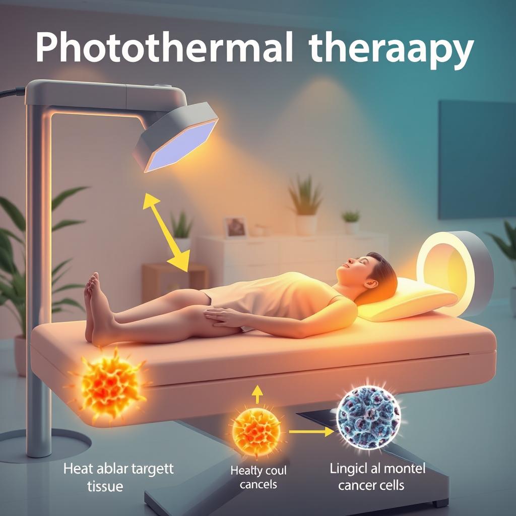 An educational graphic illustrating photothermal therapy