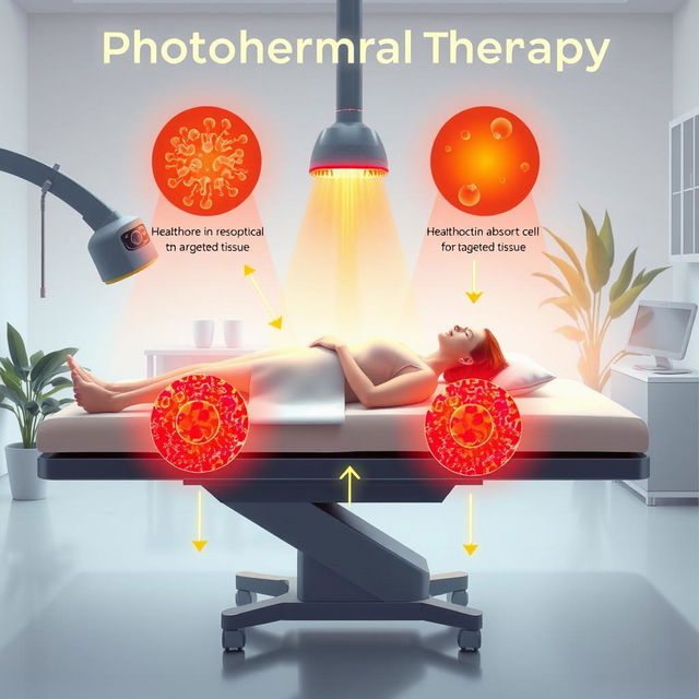 An educational graphic illustrating photothermal therapy