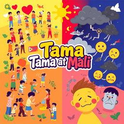 A vibrant and engaging poster illustrating the concepts of 'mabuti' (good) and 'masama' (bad) in relation to moral choices