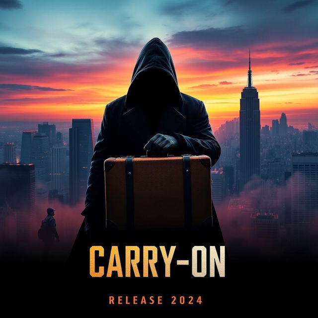 A thrilling movie poster for the upcoming film 'Carry-On', showcasing an intense and mysterious atmosphere