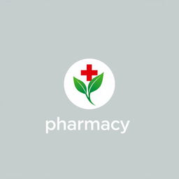 A modern and professional pharmacy logo design featuring a stylized red cross symbol combined with a green leaf to represent health and nature