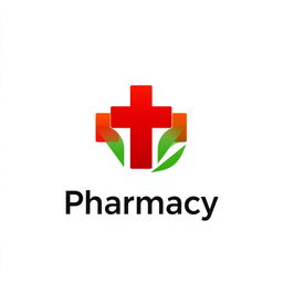 A modern and professional pharmacy logo design featuring a stylized red cross symbol combined with a green leaf to represent health and nature