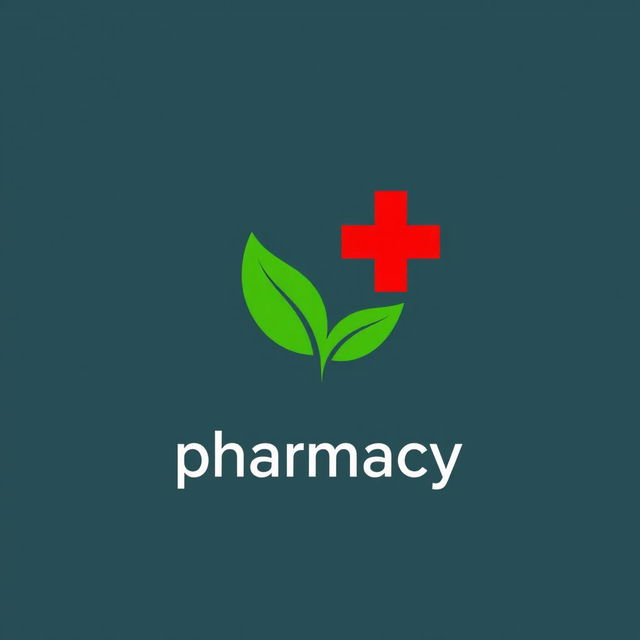 A modern and professional pharmacy logo design featuring a stylized red cross symbol combined with a green leaf to represent health and nature