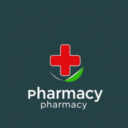 A modern and professional pharmacy logo design featuring a stylized red cross symbol combined with a green leaf to represent health and nature