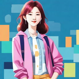 A digital art image of a stylish Korean teenager