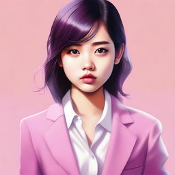 A digital art piece of a young, cute, Asian teenager with a seductive expression and a pouting lip