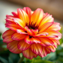 A stunning close-up of a vibrant flower in full bloom, showcasing intricate petal details and rich, vivid colors like deep reds, bright yellows, and soft pinks