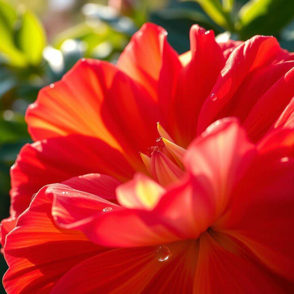 A stunning close-up of a vibrant flower in full bloom, showcasing intricate petal details and rich, vivid colors like deep reds, bright yellows, and soft pinks