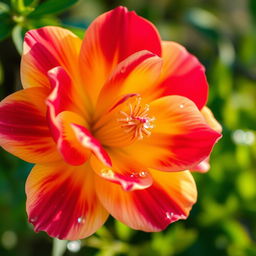 A stunning close-up of a vibrant flower in full bloom, showcasing intricate petal details and rich, vivid colors like deep reds, bright yellows, and soft pinks