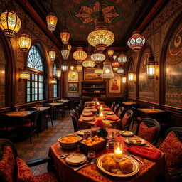 A spacious café in Iran, designed with an atmosphere reminiscent of Istanbul, featuring vibrant Turkish culture in every detail