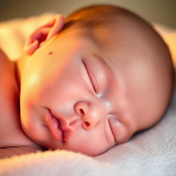 A close-up photograph of a newborn baby with a prominent congenital mole on the skin