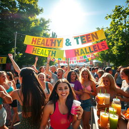 A vibrant and energetic scene capturing a festival atmosphere celebrating healthy teenagers