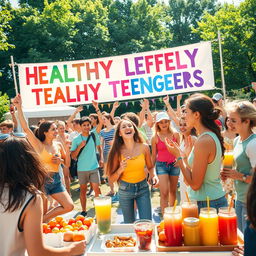 A vibrant and energetic scene capturing a festival atmosphere celebrating healthy teenagers