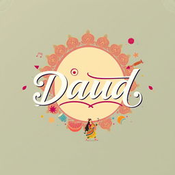 An artistic design showcasing the name "DAUD" in beautiful, flowing calligraphy
