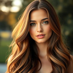 A stunning portrait of a young woman with long, flowing hair that has been expertly styled