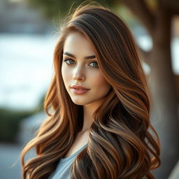 A stunning portrait of a young woman with long, flowing hair that has been expertly styled