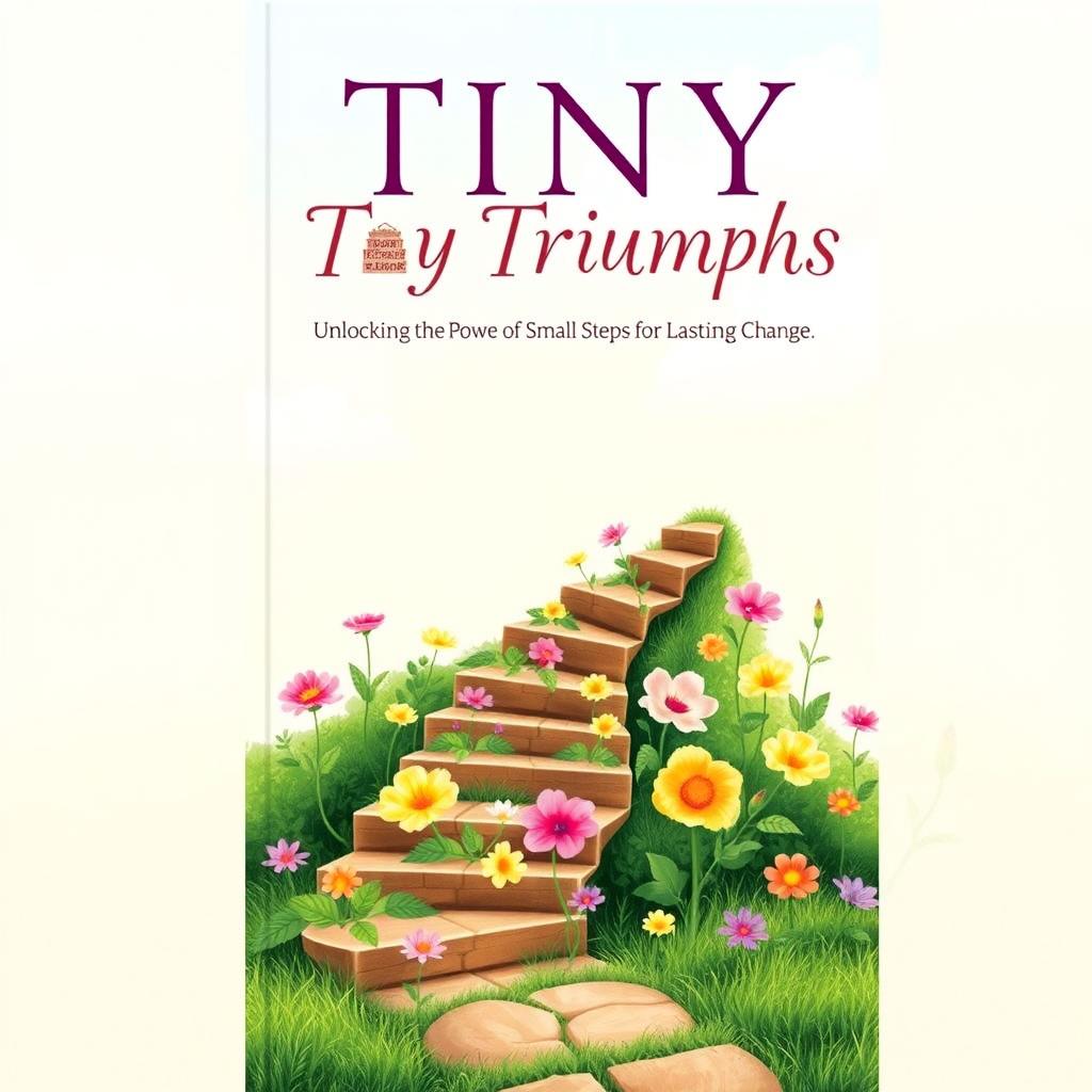 A captivating book cover for 'Tiny Triumphs: Unlocking the Power of Small Steps for Lasting Change'