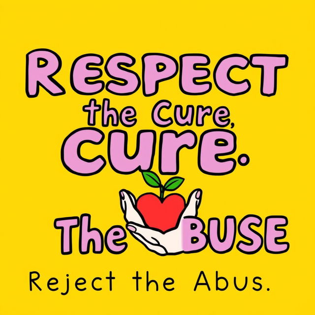 A creative and easy-to-draw slogan poster featuring the text 'Respect the Cure, Reject the Abuse' in bold, impactful letters