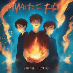 A high-quality digital art book cover, showcasing two teenage boys imbued with the magic of fire and water