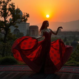 Aesthetic portrayal of sensual Iranian art and culture, depicting beautiful Iranian landscapes during sunset, with a soft focus on intricate Persian patterns