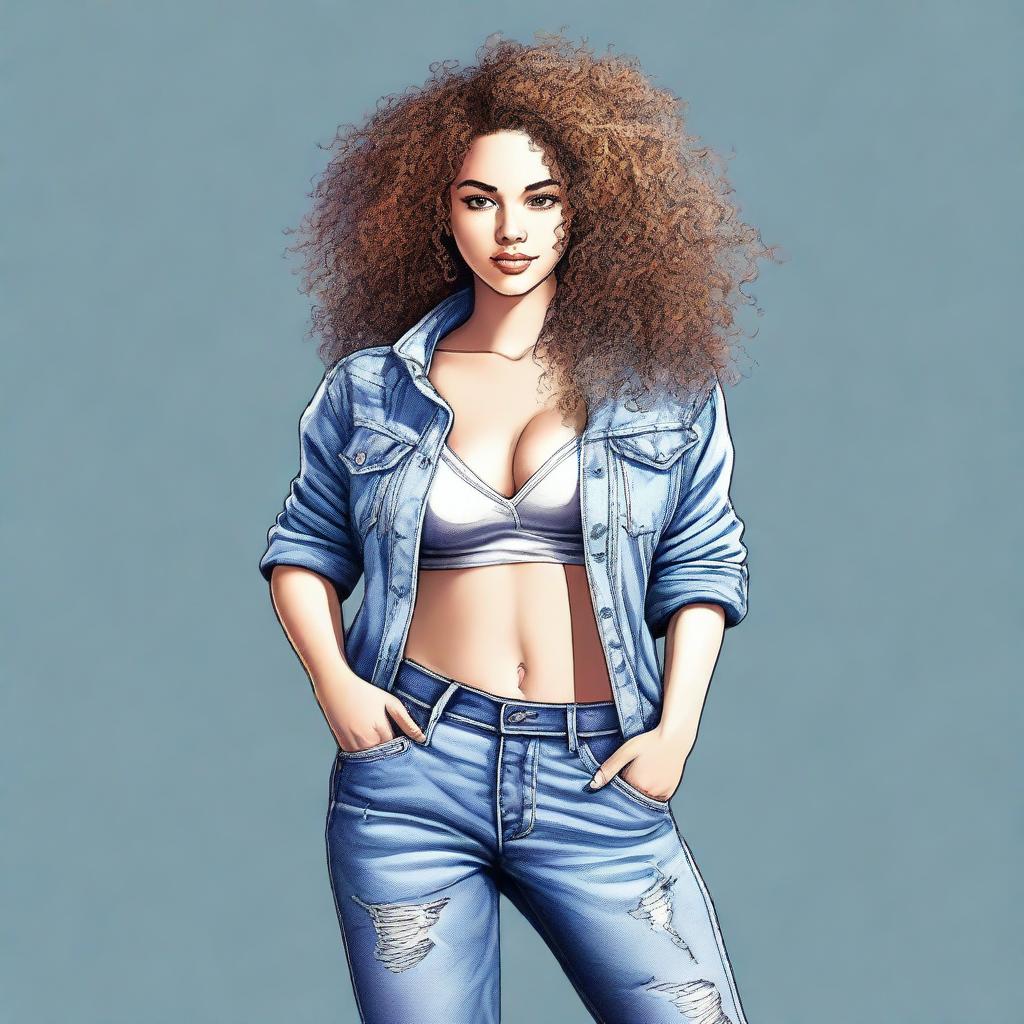 A tastefully drawn image of a young woman with curly hair