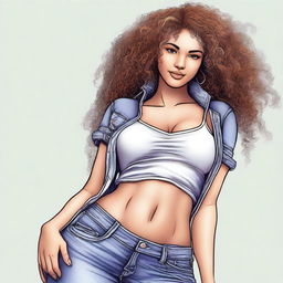 A tastefully drawn image of a young woman with curly hair