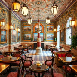 A spacious and vibrant café located in Iran, filled with an atmosphere inspired by Istanbul