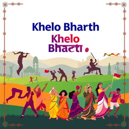 A vibrant poster for 'Khelo Bharth', showcasing traditional Indian sports and cultural activities