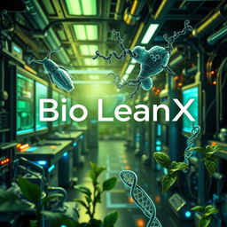 An artistic representation of the concept of 'Bio LeanX', which symbolizes the integration of biology and technology in a futuristic setting