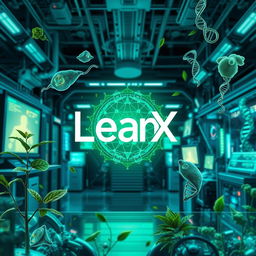 An artistic representation of the concept of 'Bio LeanX', which symbolizes the integration of biology and technology in a futuristic setting