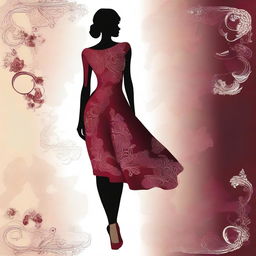 A digital art image of an attractive woman donning a chic burgundy dress that flatters her silhouette