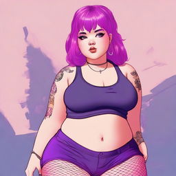 A digital art of a short and chubby teenage girl