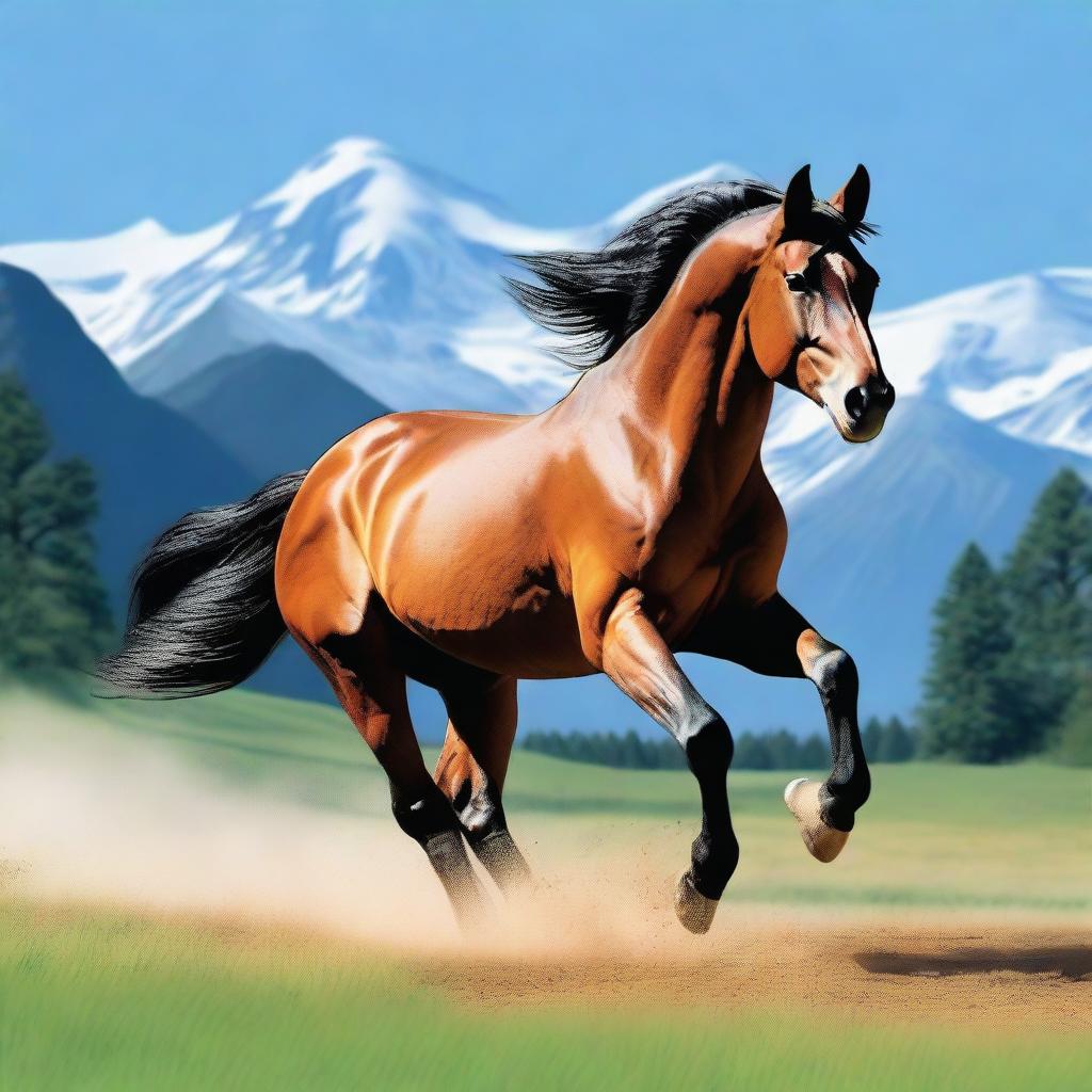 An image of the highest quality showcasing a majestic horse galloping freely across a verdant field