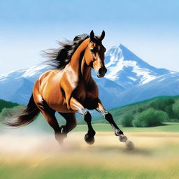 An image of the highest quality showcasing a majestic horse galloping freely across a verdant field