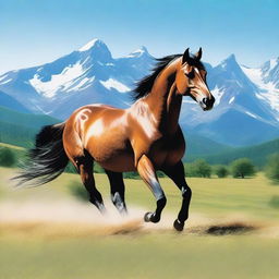 An image of the highest quality showcasing a majestic horse galloping freely across a verdant field