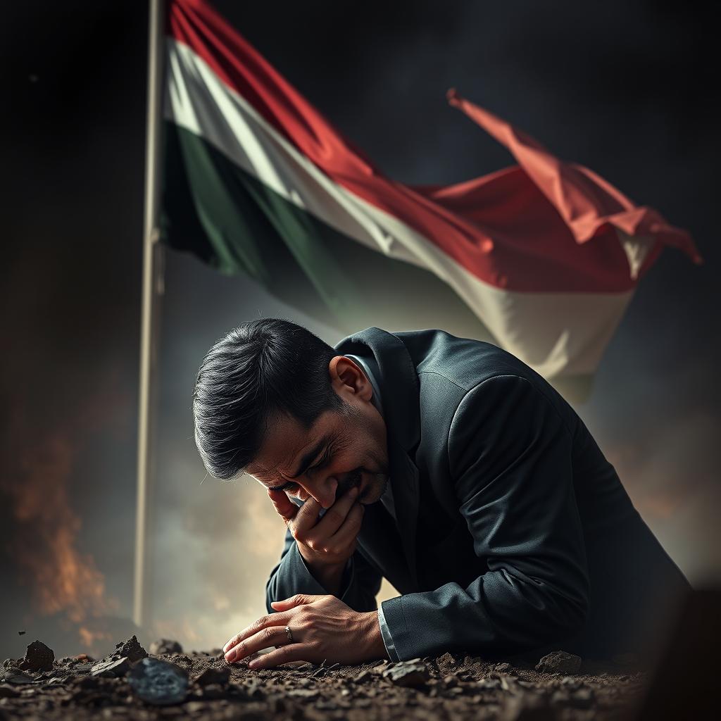 A powerful and emotional scene depicting Bashar al-Assad, the Syrian leader, in a moment of vulnerability