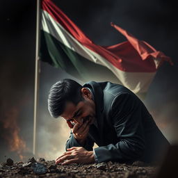 A powerful and emotional scene depicting Bashar al-Assad, the Syrian leader, in a moment of vulnerability