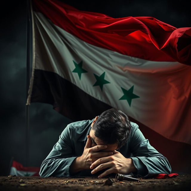 A powerful and emotional scene depicting Bashar al-Assad, the Syrian leader, in a moment of vulnerability