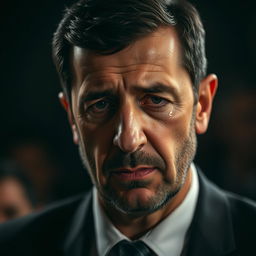 A poignant portrait of Bashar al-Assad, the Syrian leader, captured in a moment of raw emotion as he is crying